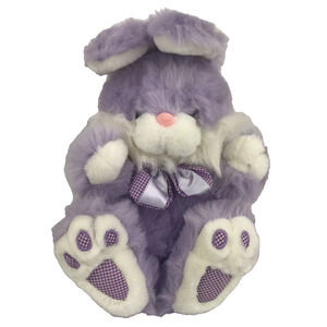 Vintage Cuddle Wit Purple Bunny Rabbit 10" Gingham Bow Easter Stuffed Animal Toy